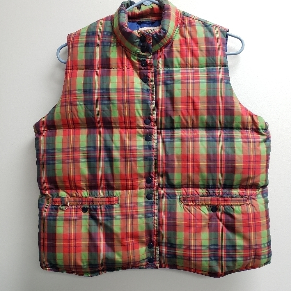 Saska Sportswear Skiwear Womens Down Filled Plaid Snap Ski Vest Vintage Size XLd